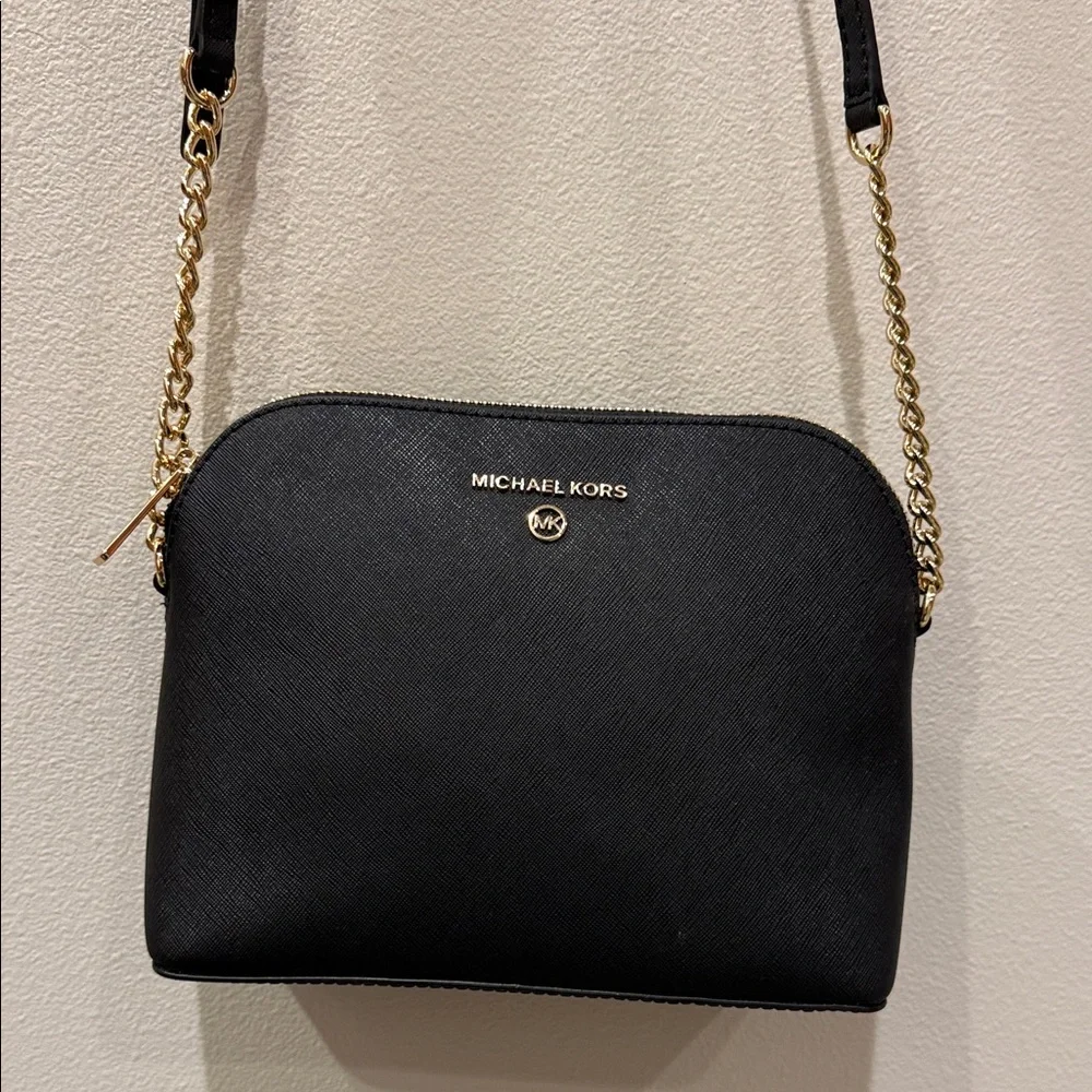 Michael Kors Cindy Large Dome Black and Gold Crossbody Bag NWT